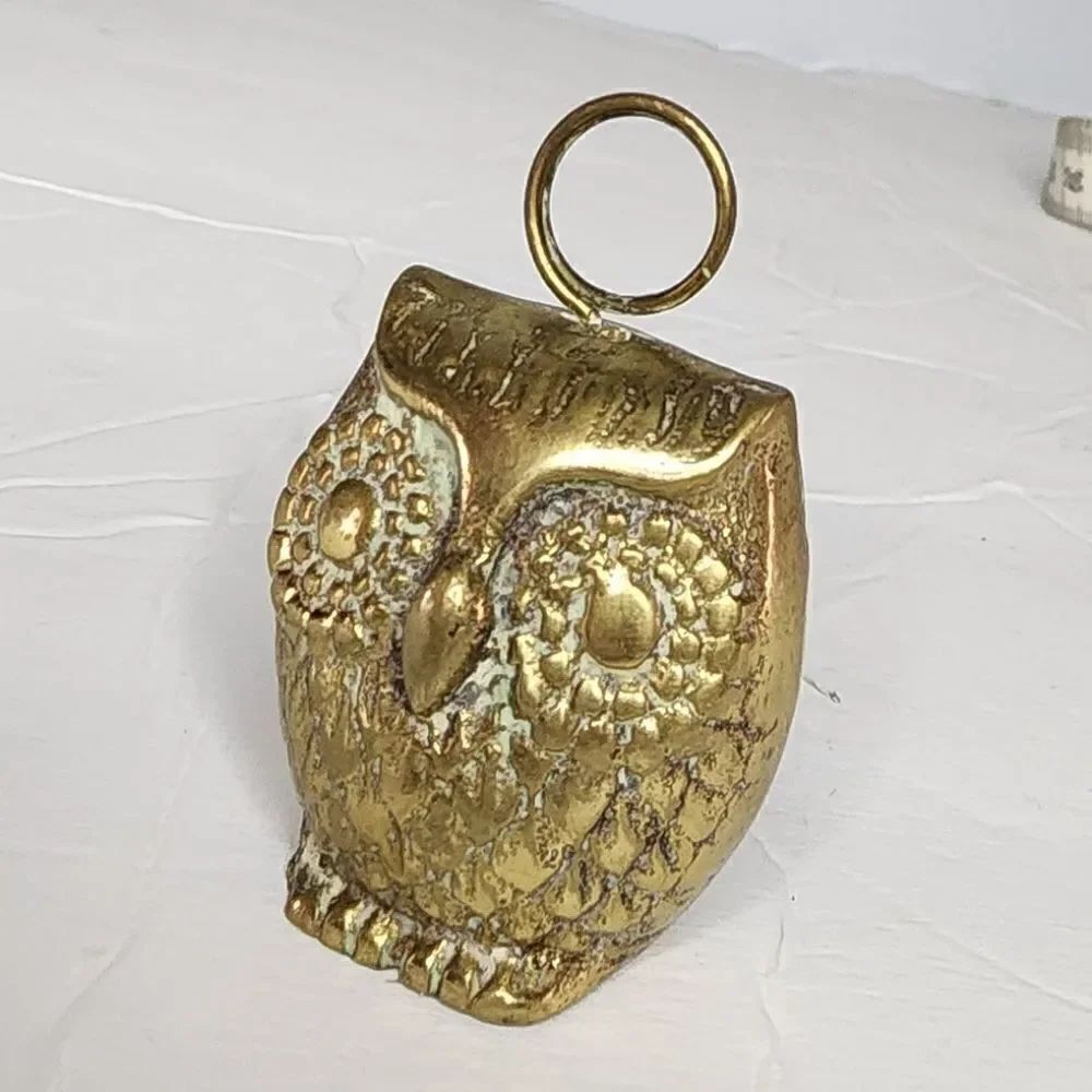 Vintage Brass owl Figurine with Aged Patina mid century 1950s brass